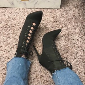 Army Green Lace-up Booties